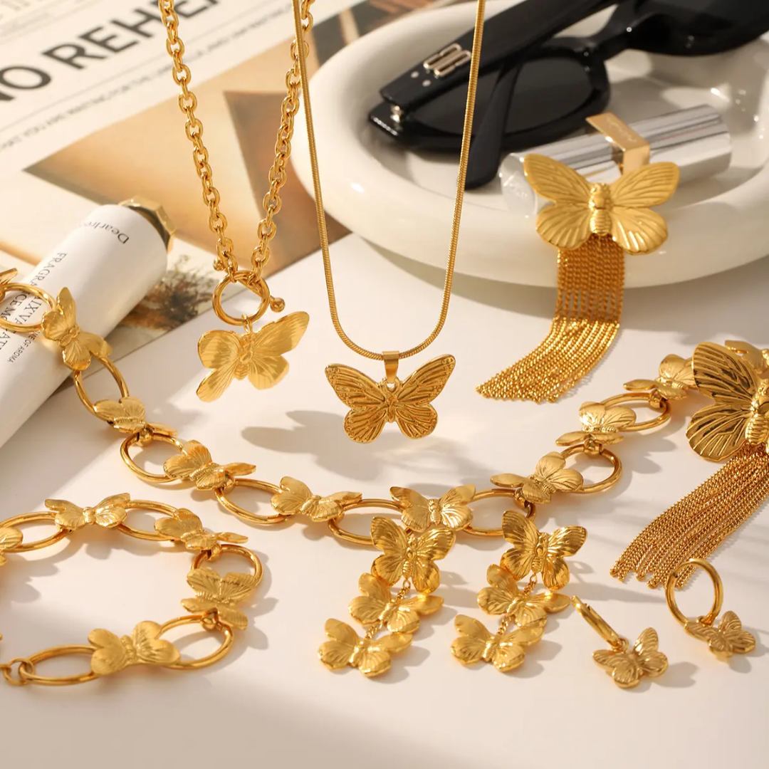 The Gilded womane Wings: 5-Piece Premium Butterfly Jewelry Suite"